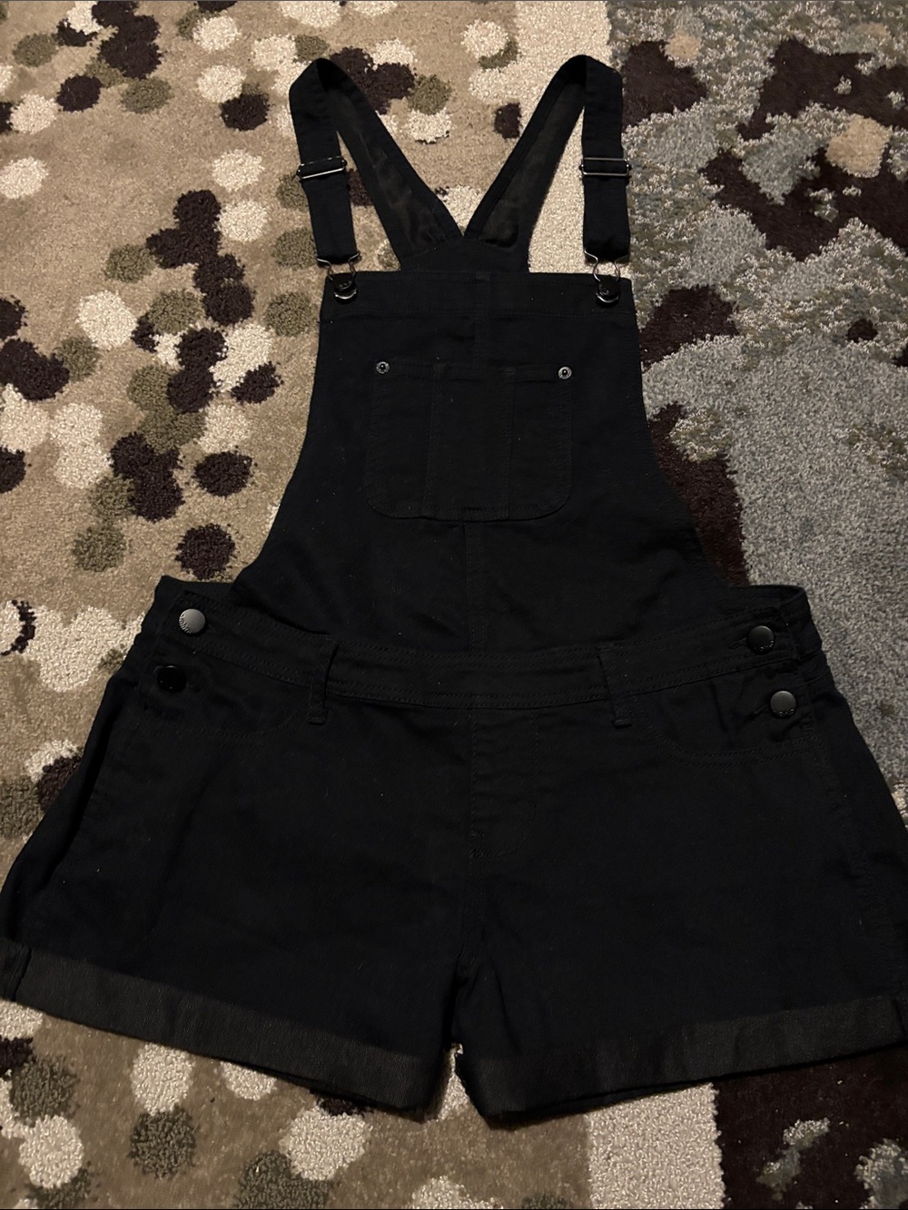 No Boundaries dark navy blue, with black accents and inside,Denim Short Overalls - Picture 1 of 13